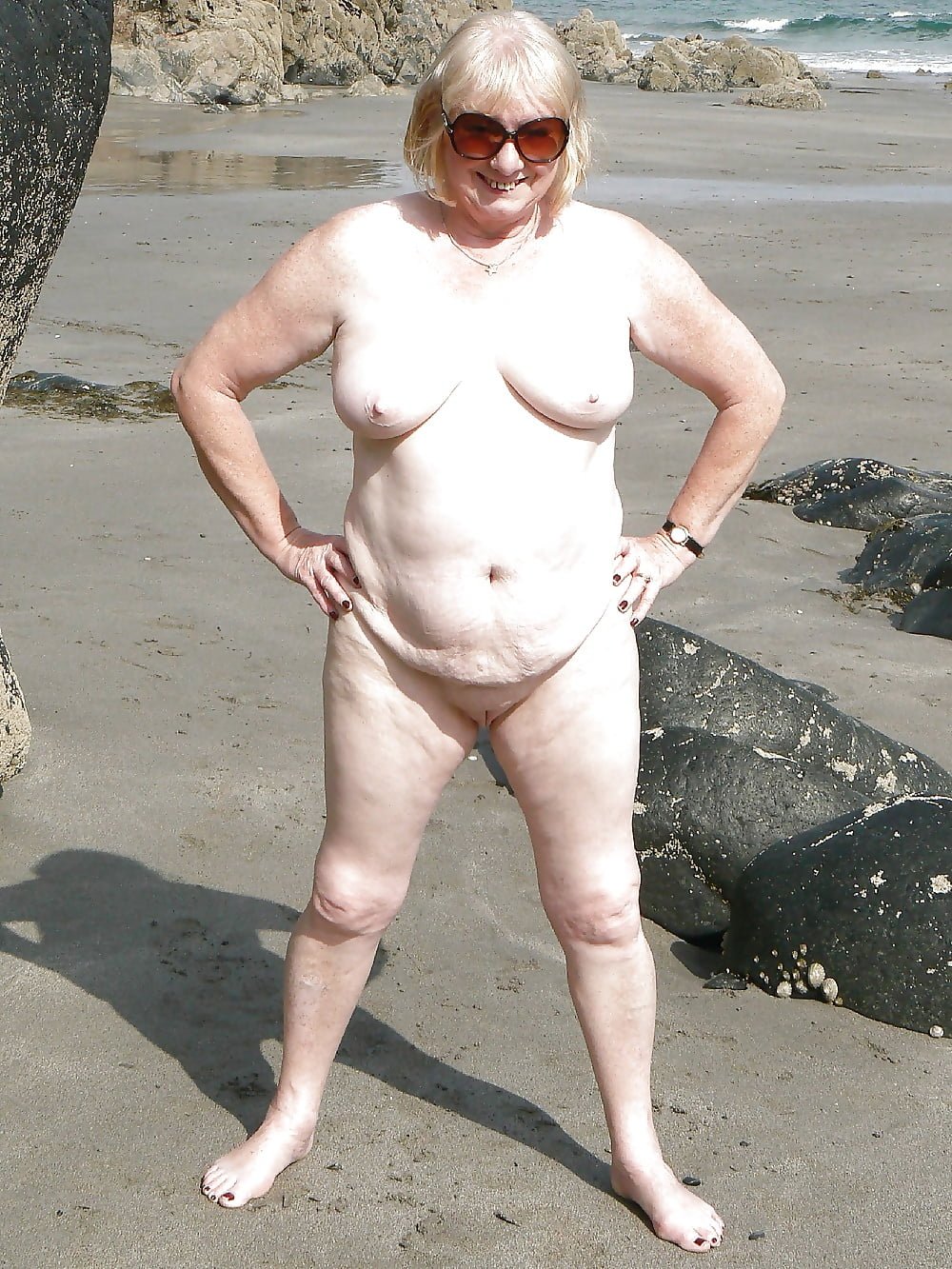 Naked old women on the beach