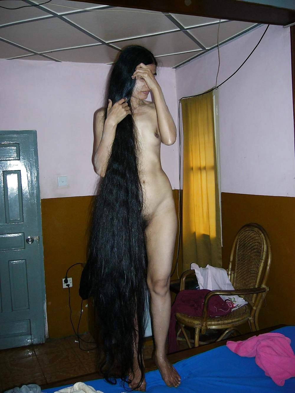 Naked women with long hair
