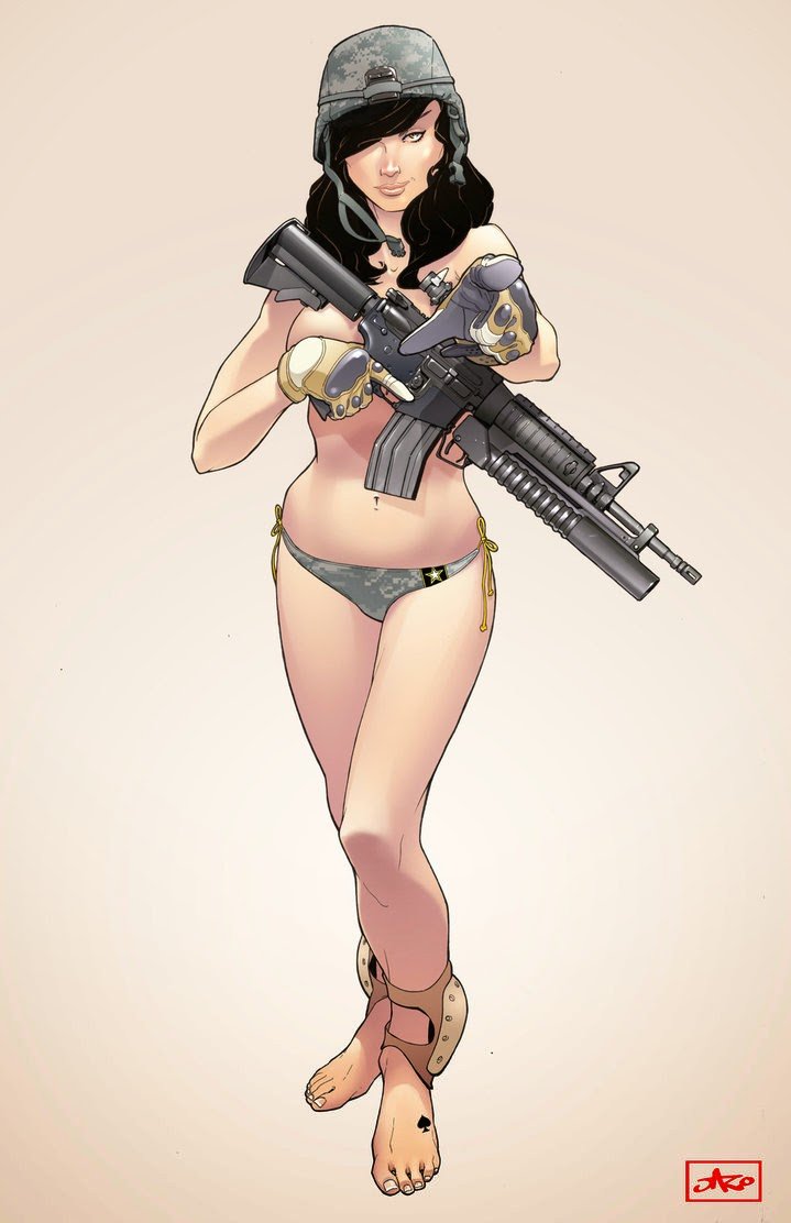 Busty women in military uniform