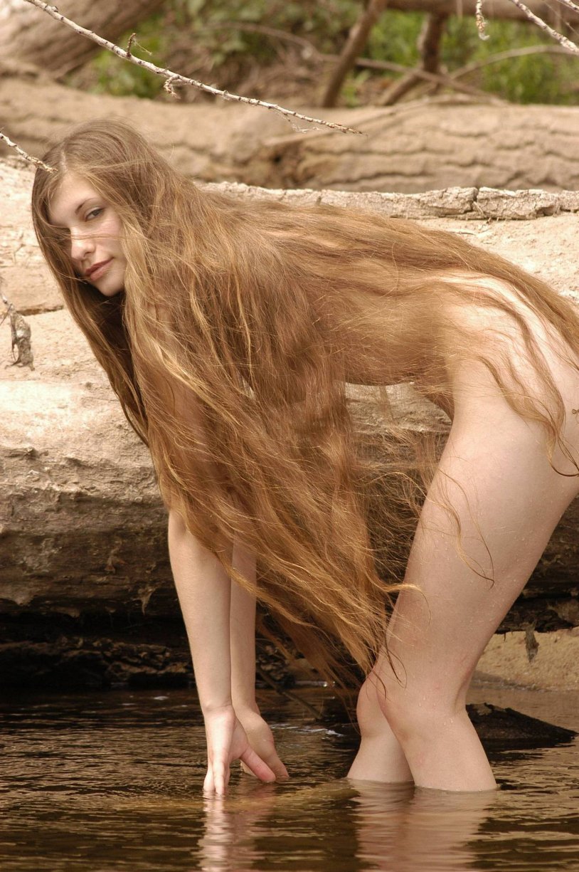 Naked with very long hair