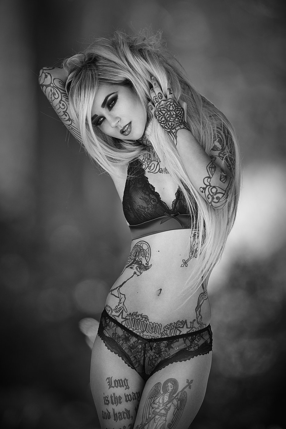 Girls in stockings on a dark background