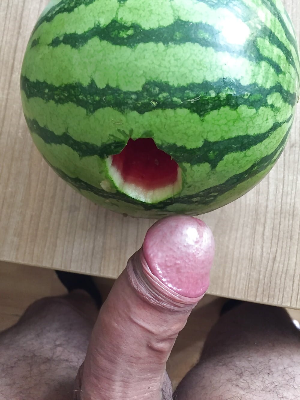 Shemale with Big Tits Fucking a Watermelon