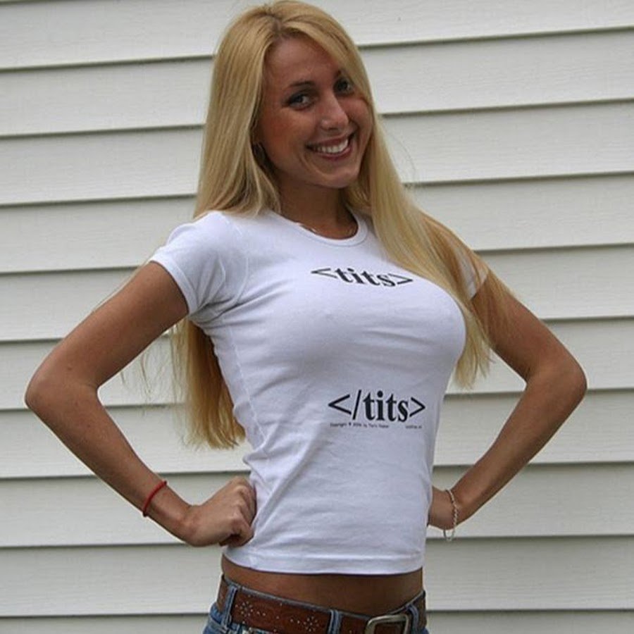 Big breasts in a white T -shirt