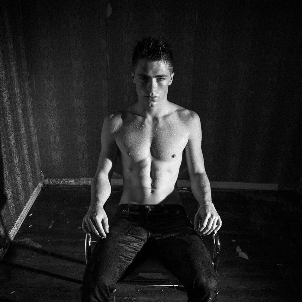 Models of a man with a press