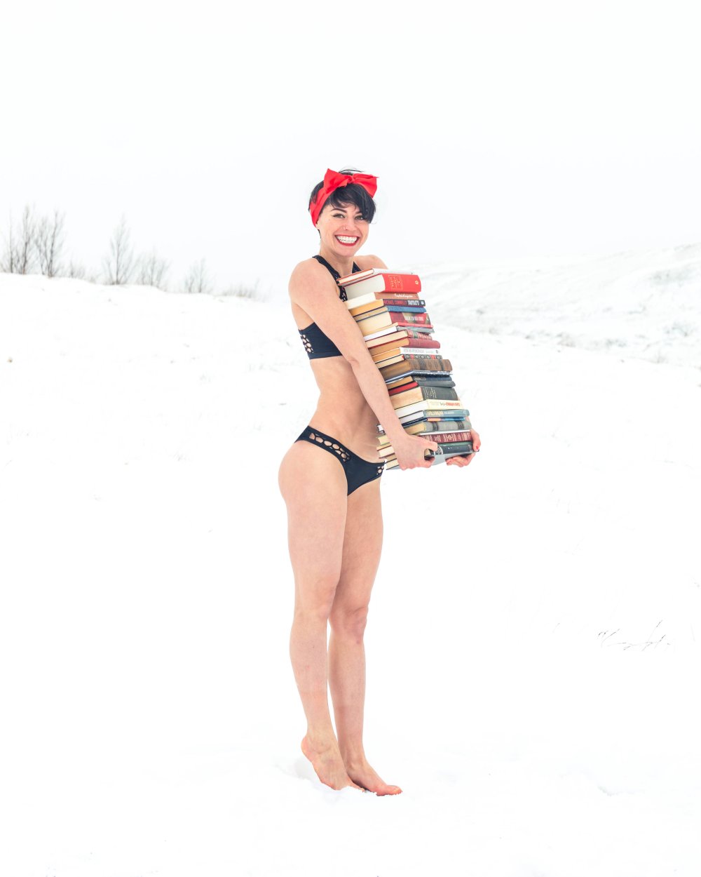 In a swimsuit in the snow