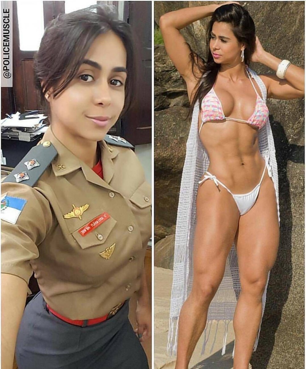 Girls in military uniform and without