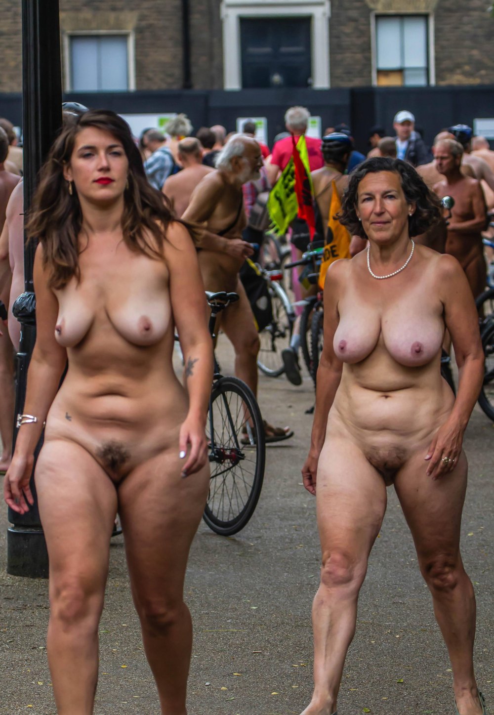 Naked mature blonde on the street