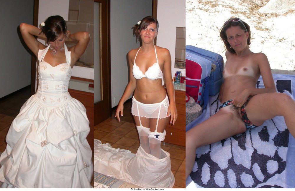 Dressed bride naked groom
