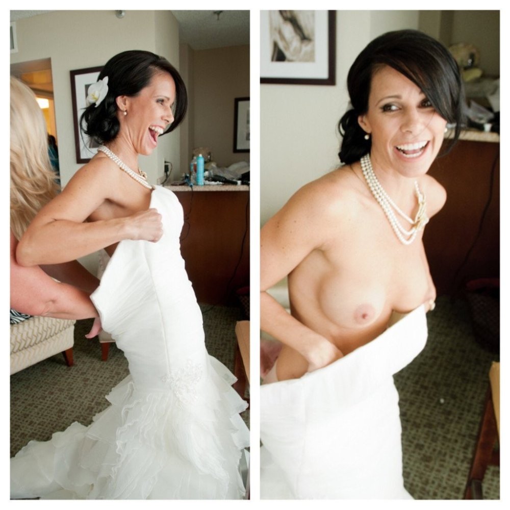 Dressed naked in a wedding dress