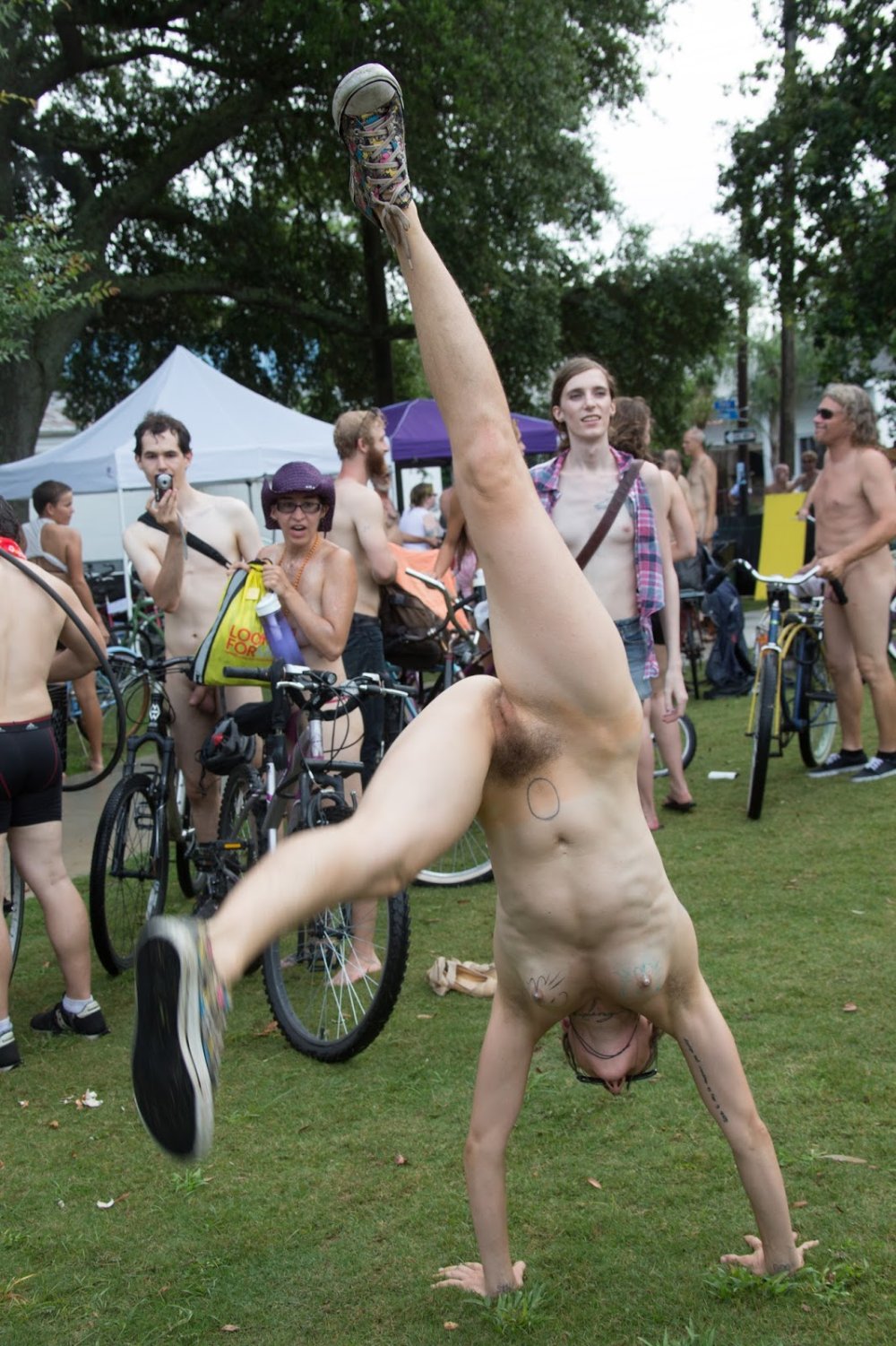 Naked ladies on a bike racket