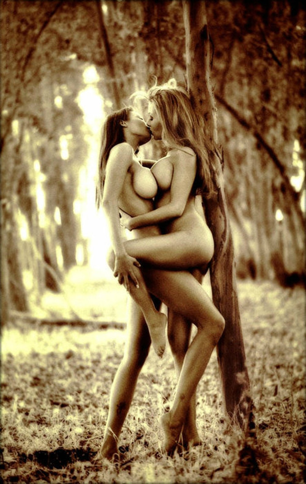 Lesbian photo shoot in the forest