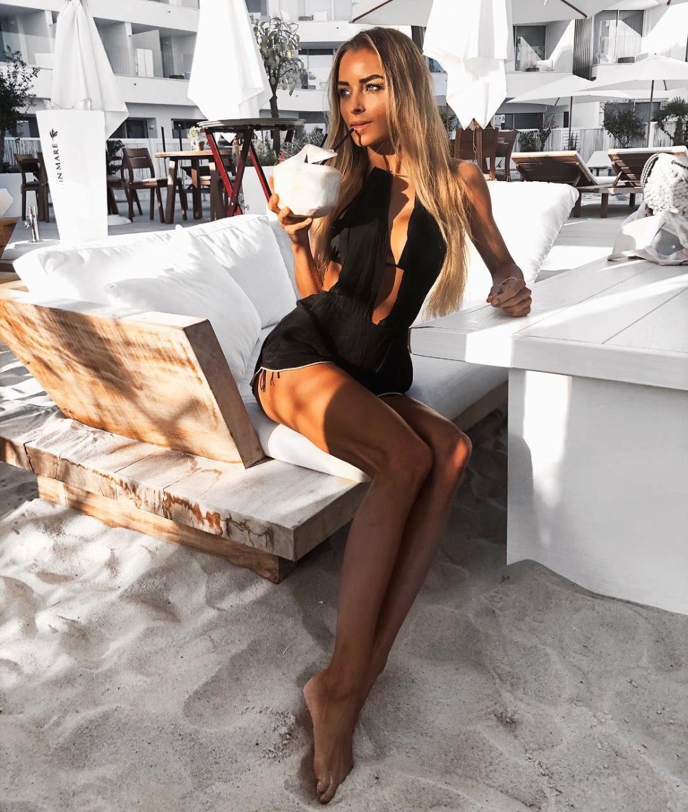 Blonde in a black swimsuit