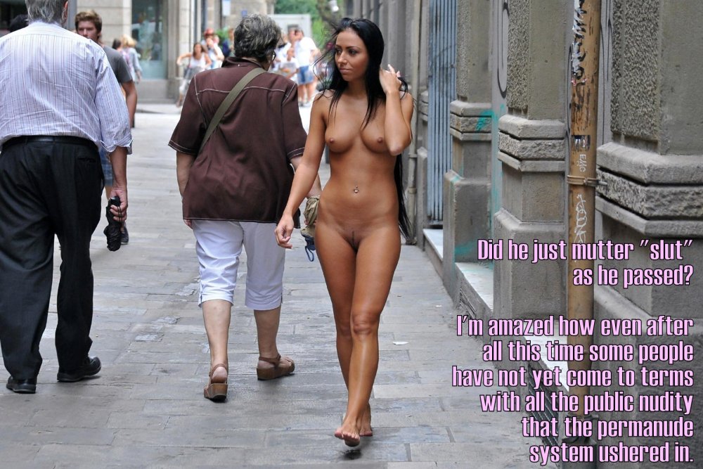 Naked on the street among people