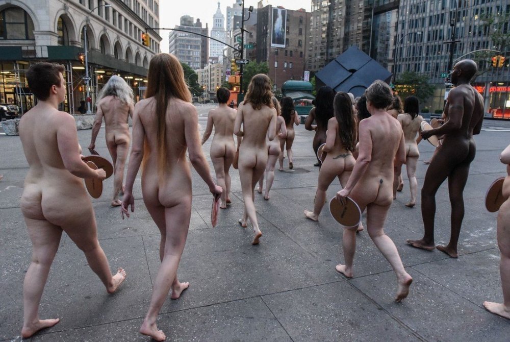 Naked women on the streets of cities
