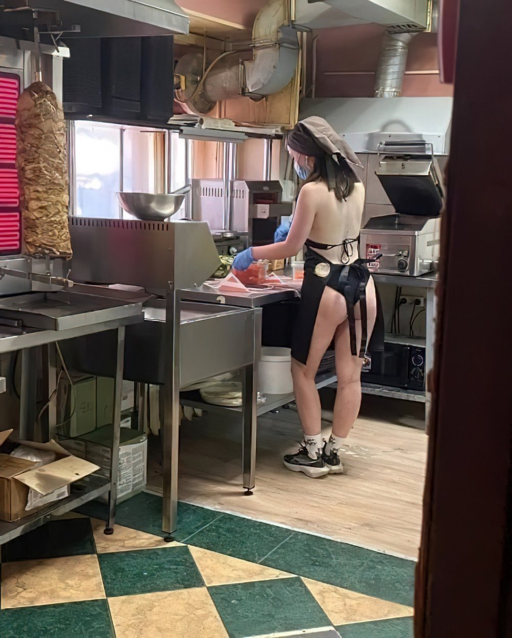 Girl blonde photo in kitchen affairs naked