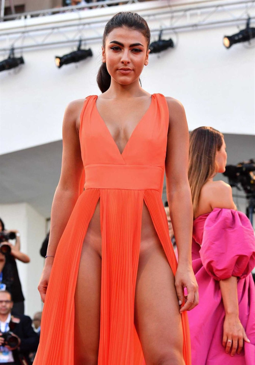 A short dress lifted up
