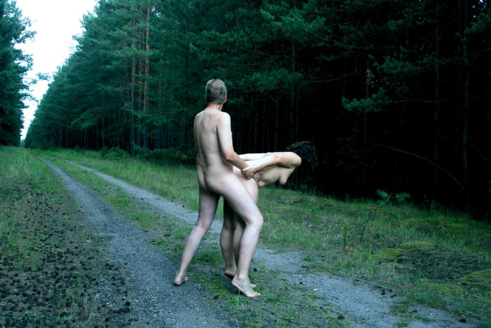 Naked hairy men in nature
