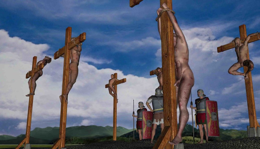 Naked woman crucified on the cross