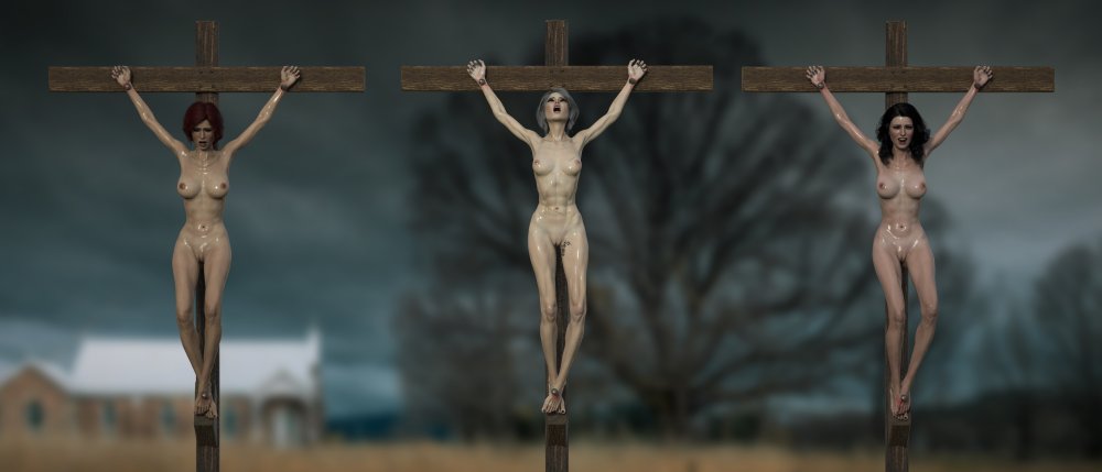 Naked women crucified 3D
