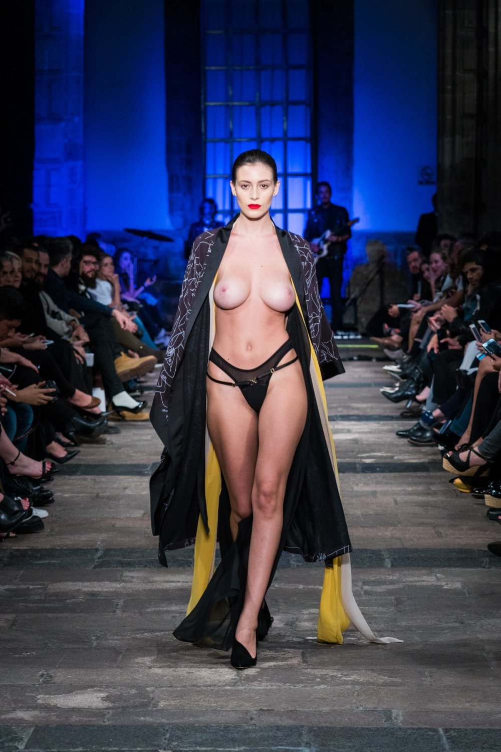 Naked brunette Alexander on the catwalk