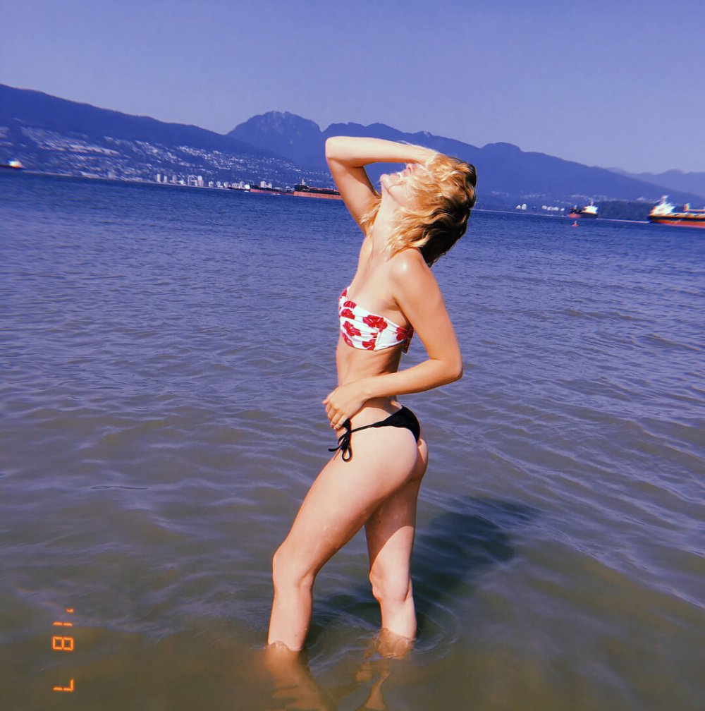 Sarah Gray in a swimsuit