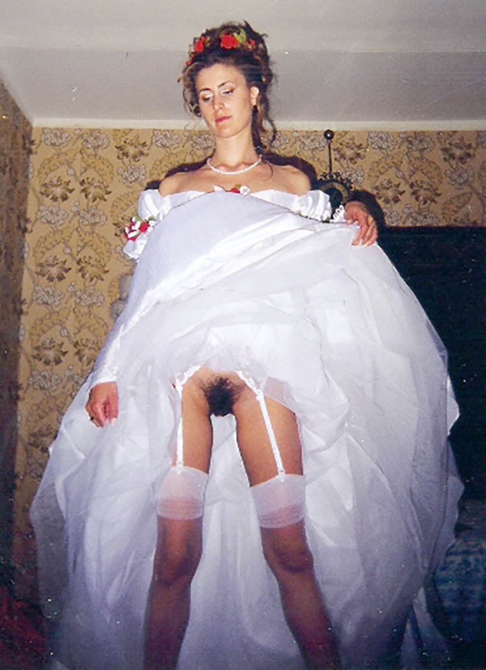 Under a dress at brides without panties