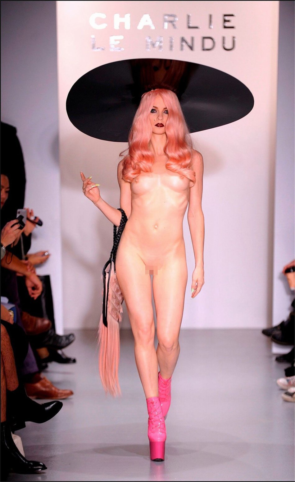 Naked fashion models on the catwalk