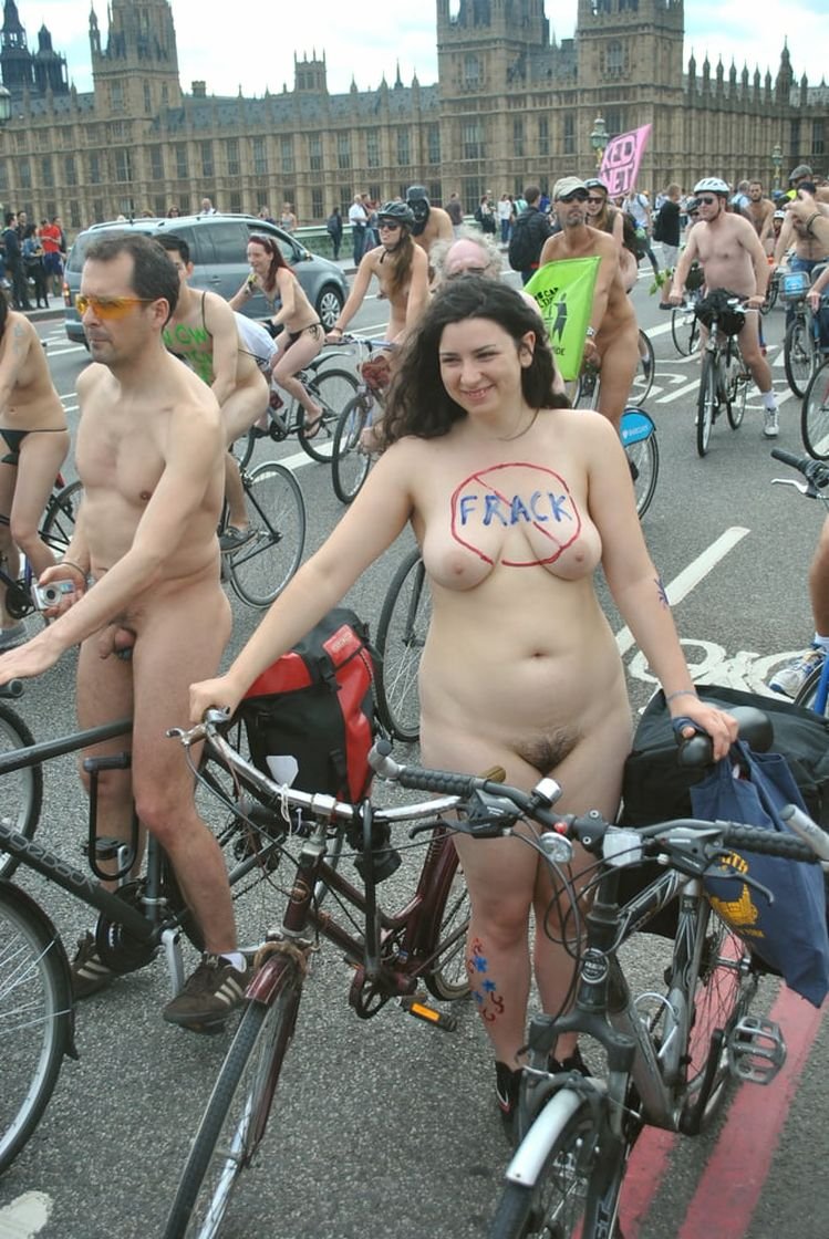 Naked women on a bike racket