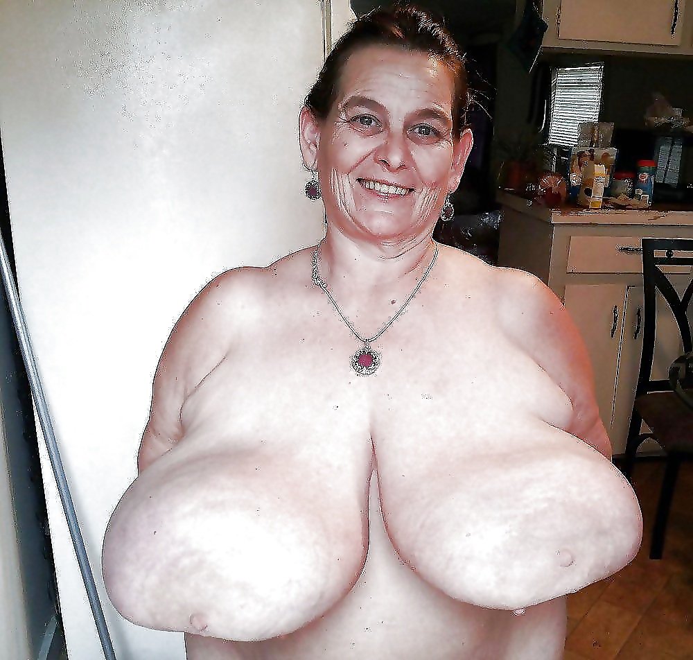 Old women with big tits in a bra