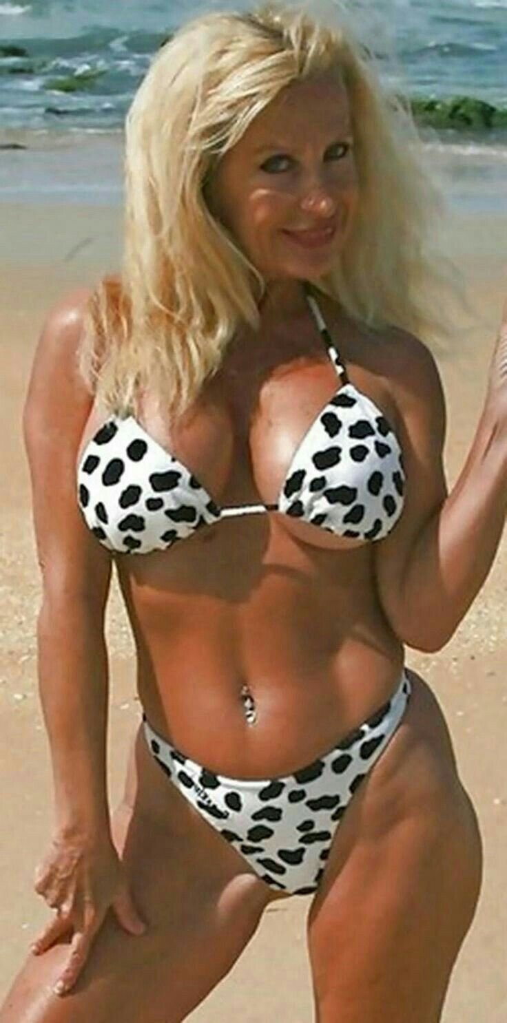 Elderly women in mini bikini
