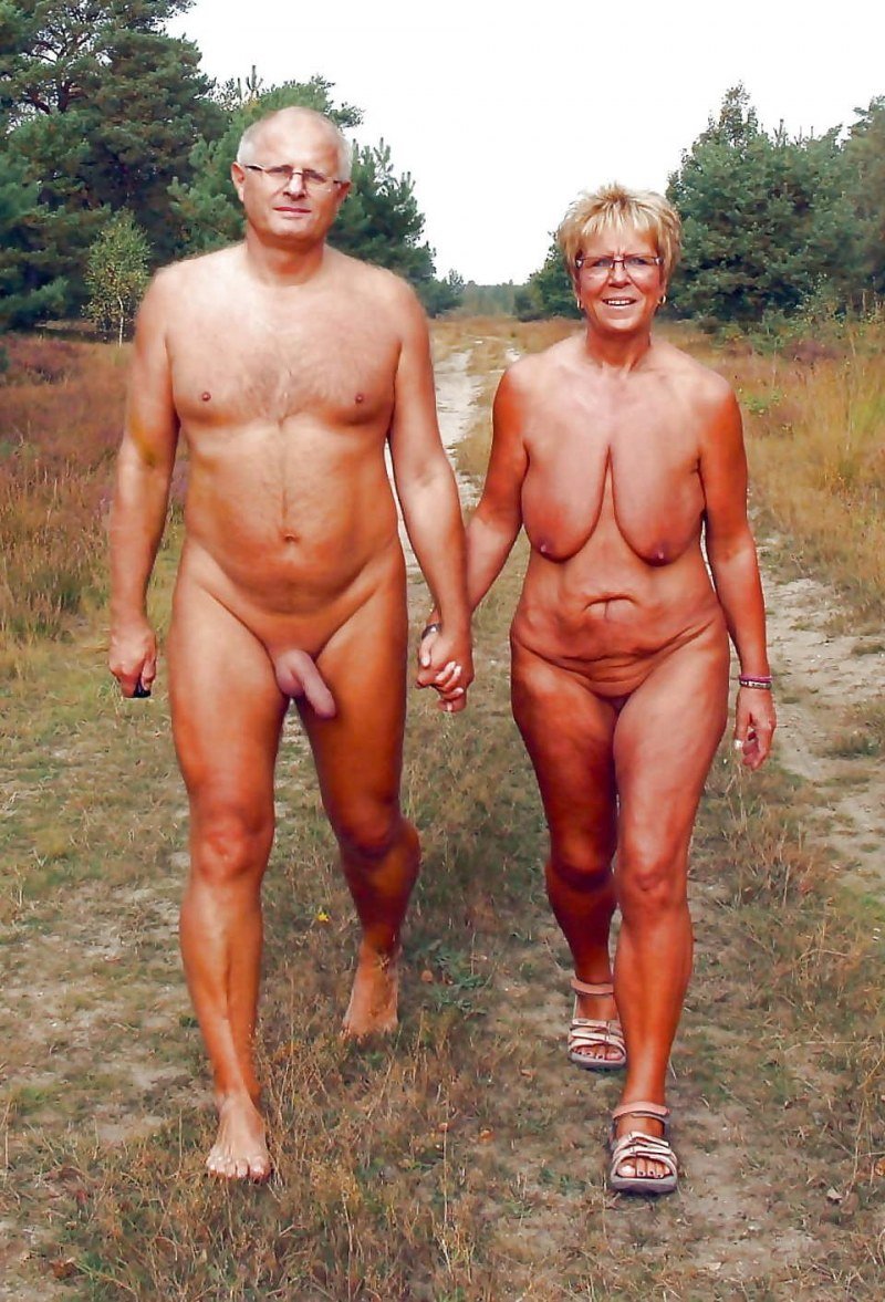 Naked elderly couples in nature