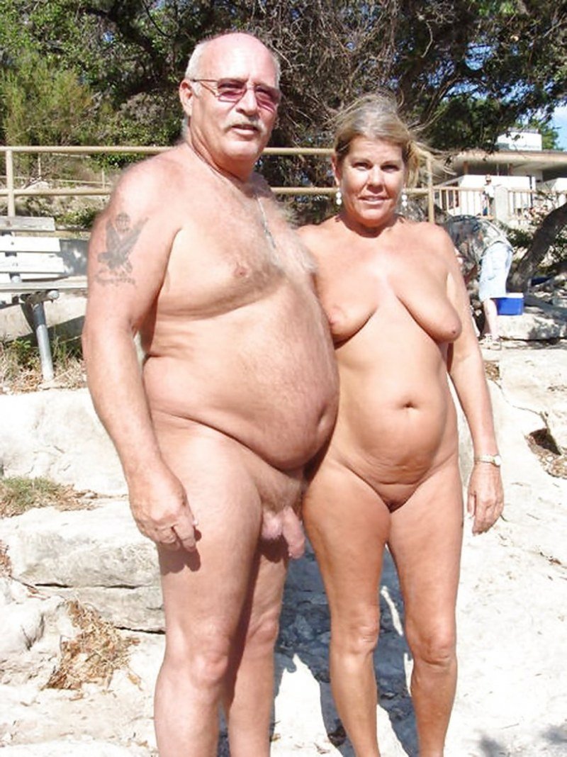 Elderly nudists in the country