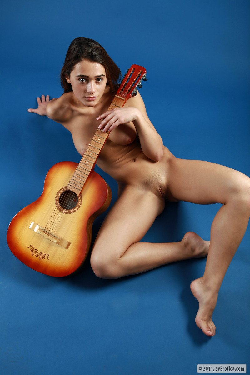 Girls with a guitar without panties