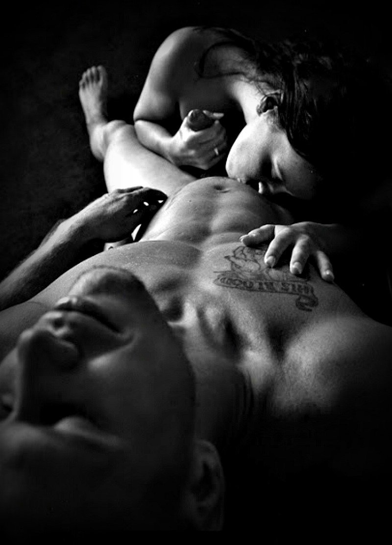 The girl caresses herself blackly white