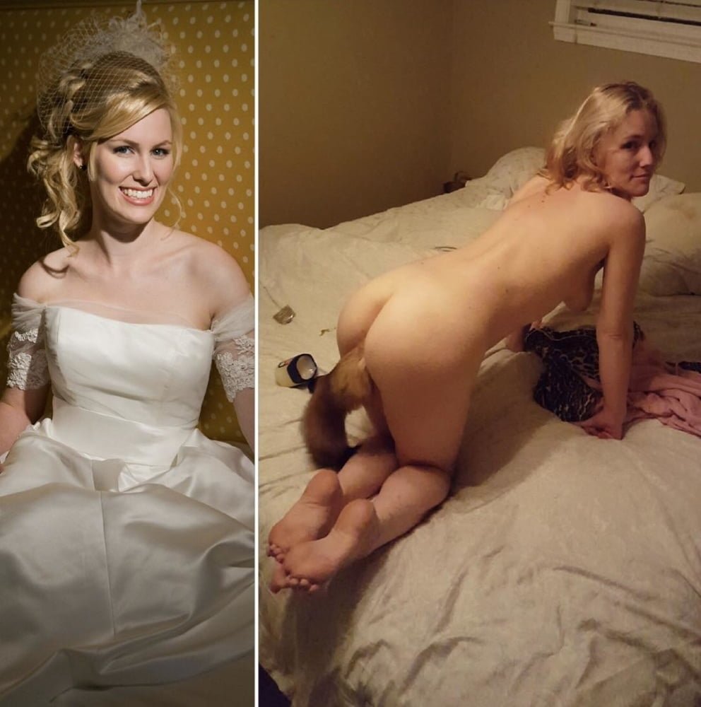 Girls in wedding dresses without panties