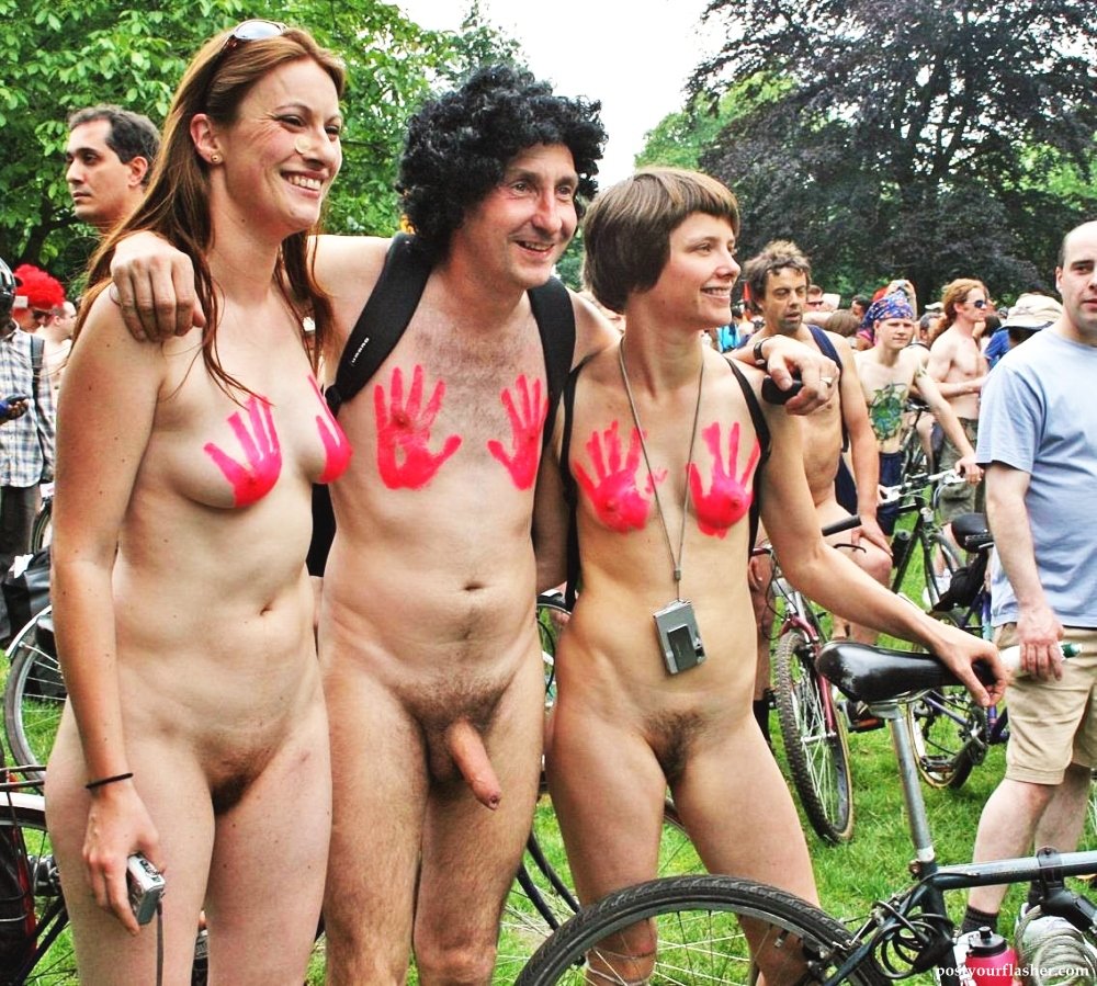 Naked women on a bicycle