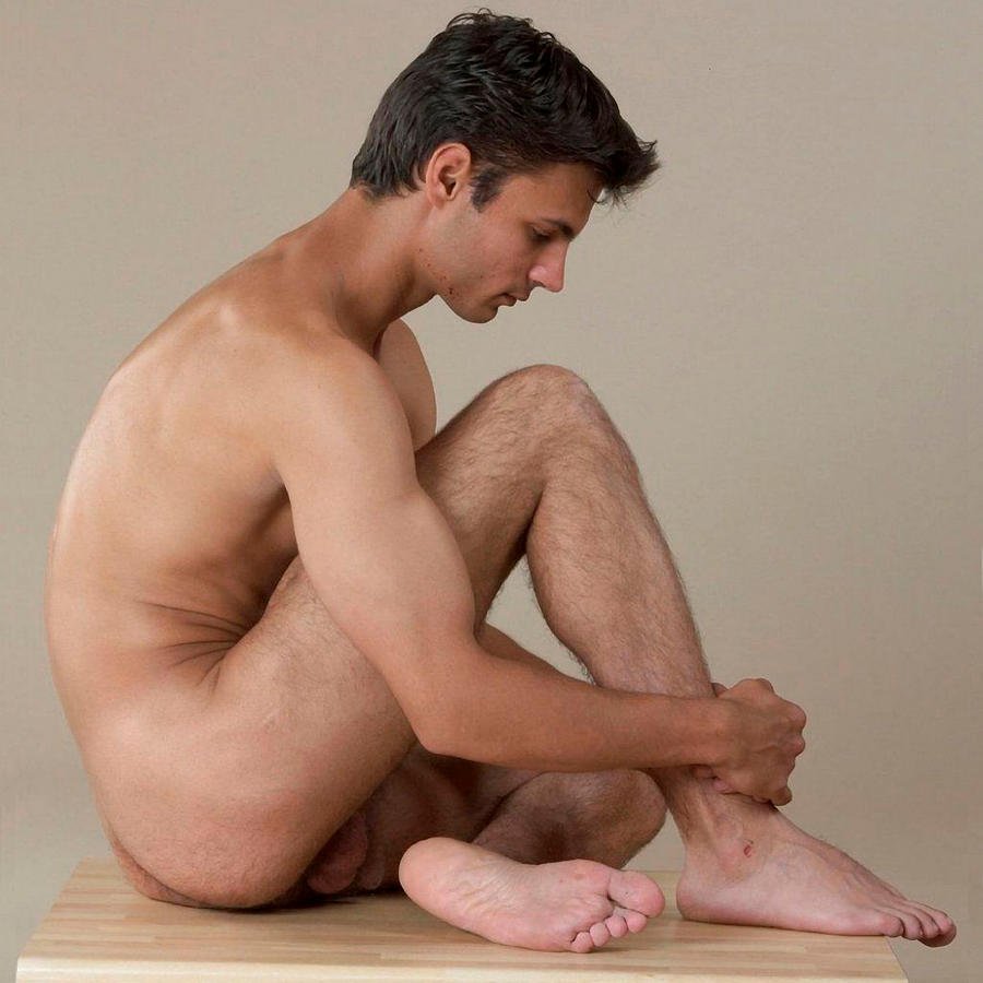 The Nude Young Men Sitting on His Haunches