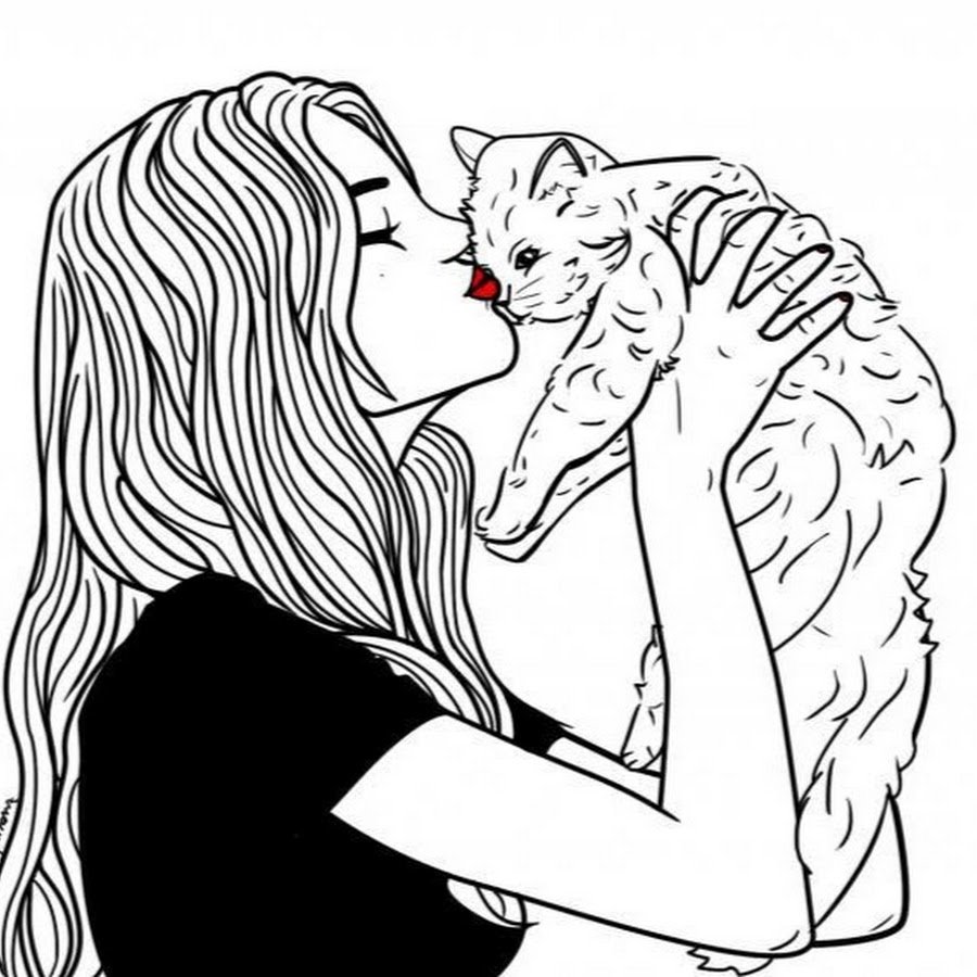 Drawings for sketching girl cat