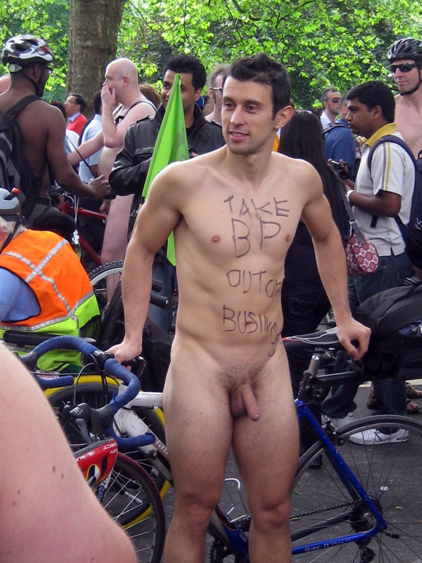Naked guys among dressed