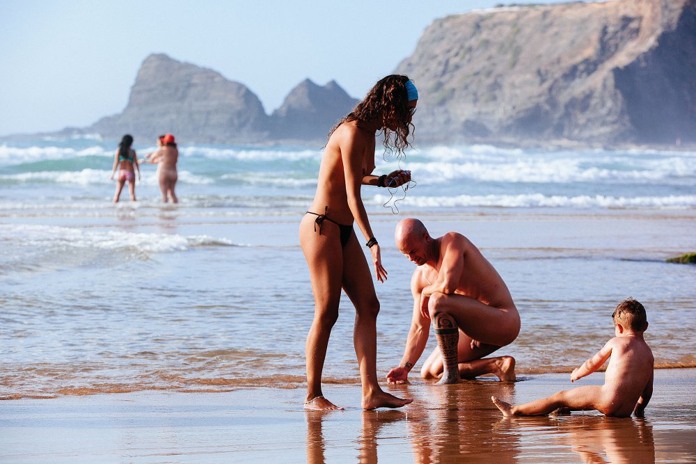 Family nudism pool nude