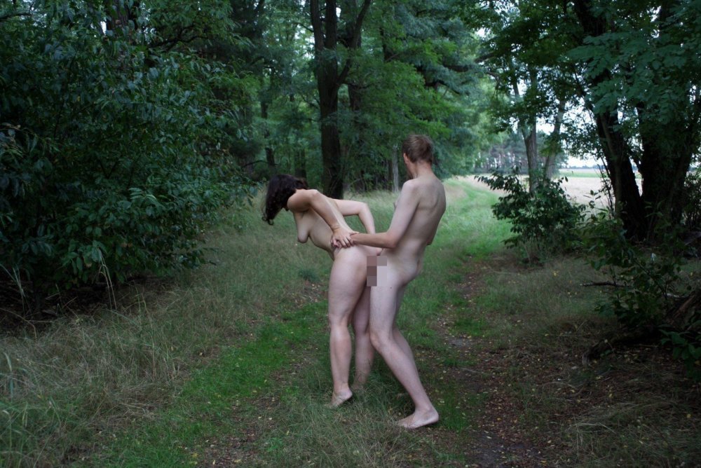 Naked walk in the forest