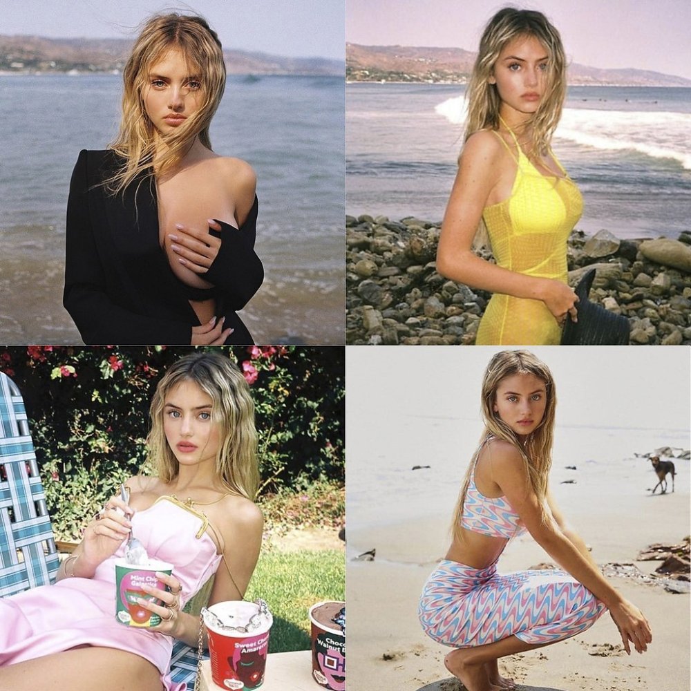 Natasha poses on the beach by exposing her chest
