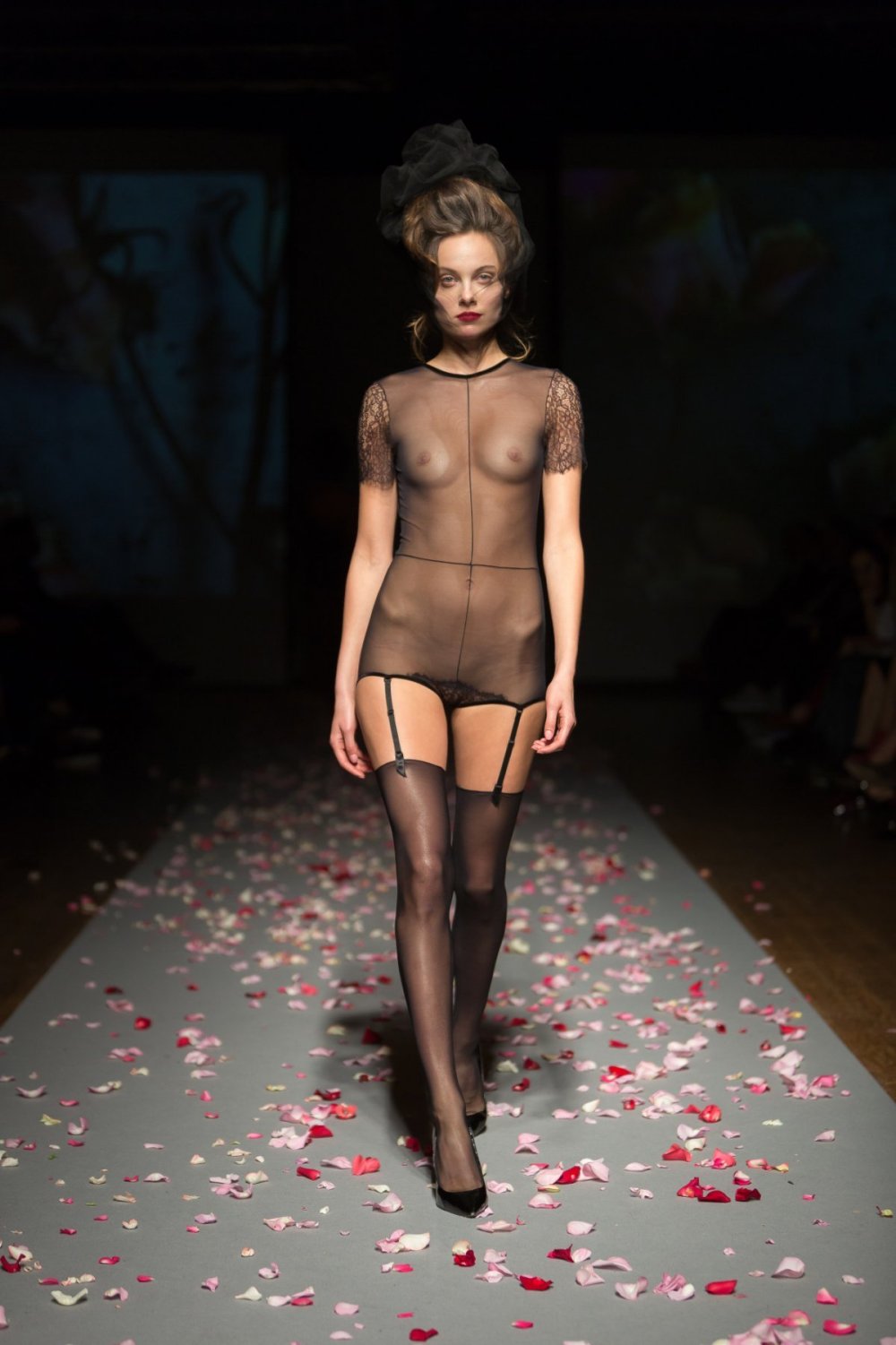 Naked fashion models on the catwalk