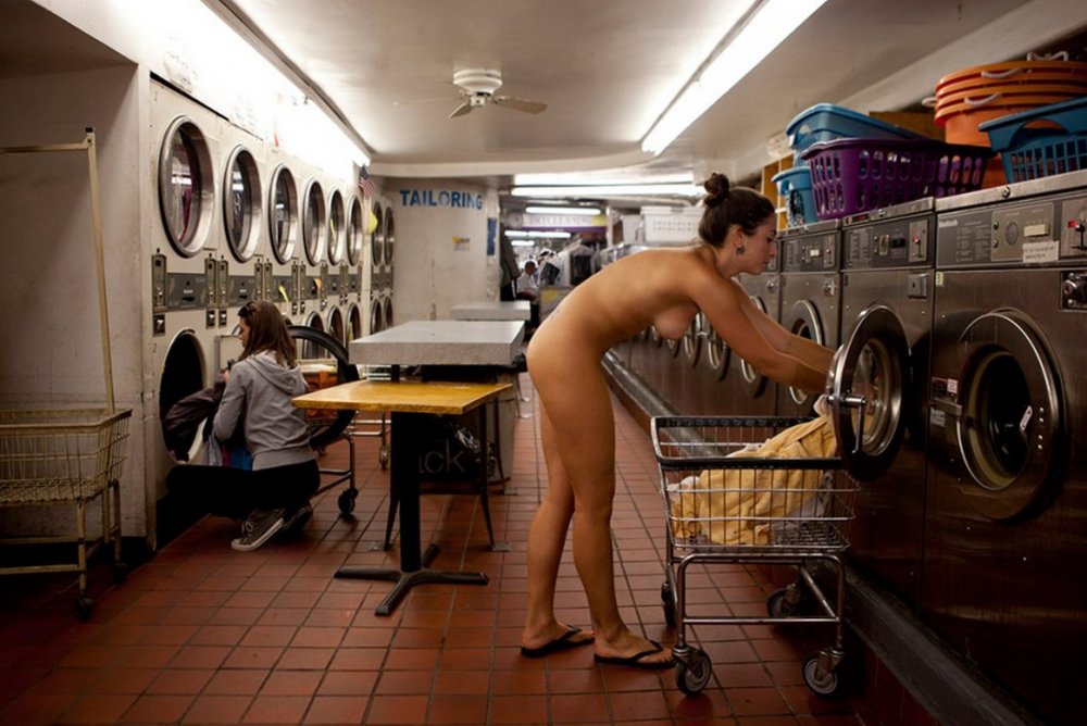 Naked on washing machine