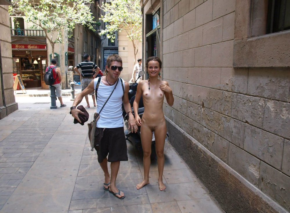 Naked woman in the city center