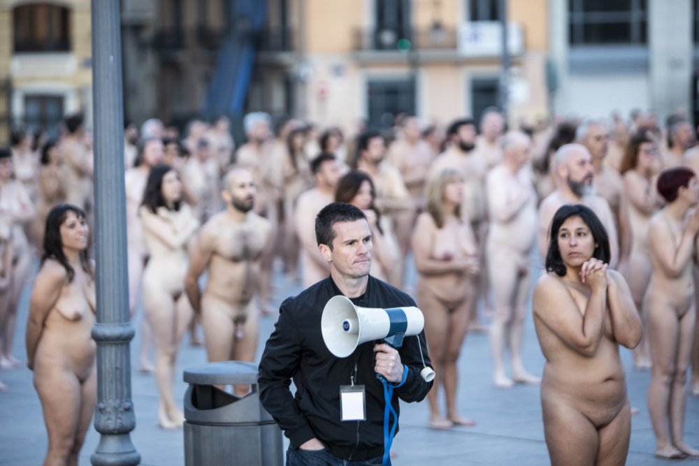 Naked nudists in public