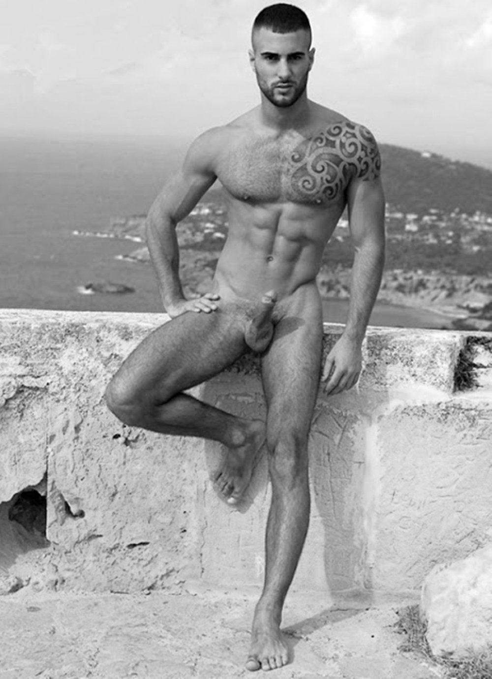 Naked Sun-Tanned Young Guy Walking Outdoors Naked