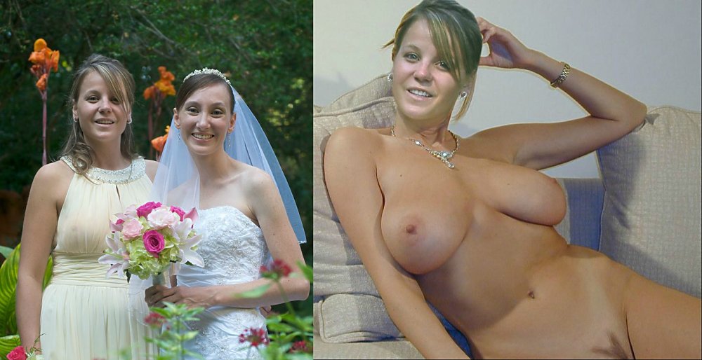 The newlyweds dressed striped