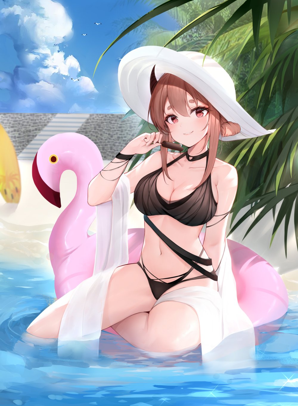 Bbw on inflatable flamingos