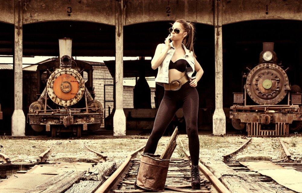 Girl on train platform clip